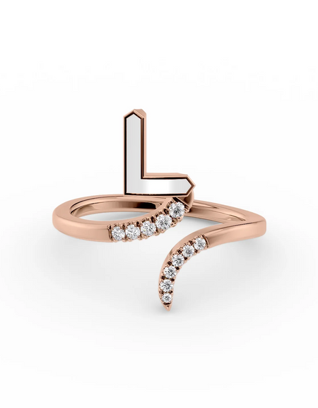 White L 14K Rose Gold Initial Letter Dainty Ring
