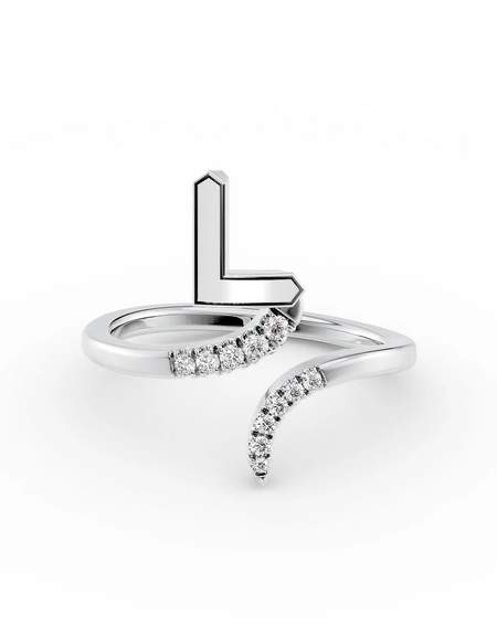 White L 14K White Gold Initial Letter Dainty Ring