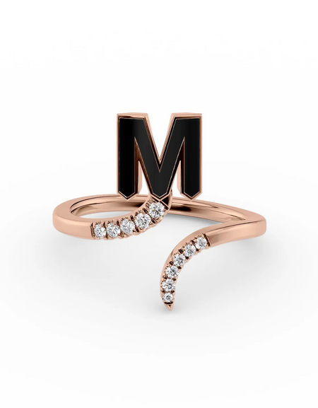 Black M 14K Rose Gold Initial Letter Dainty Ring