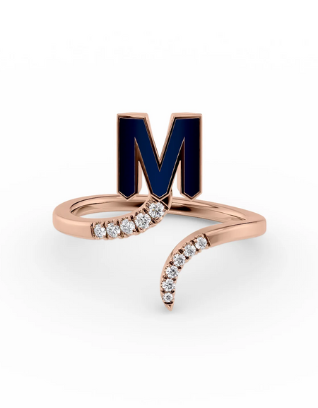 Blue M 14K Rose Gold Initial Letter Dainty Ring