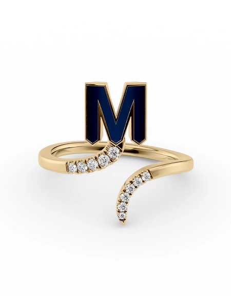 Blue M 14K Yellow Gold Initial Letter Dainty Ring