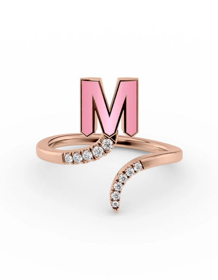 Pink M 14K Rose Gold Initial Letter Dainty Ring