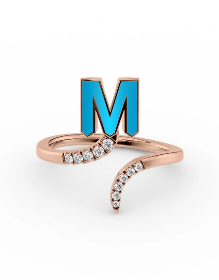 Turquoise M 14K Rose Gold Initial Letter Dainty Ring