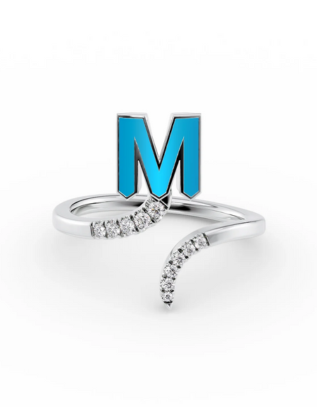 Turquoise M 14K White Gold Initial Letter Dainty Ring
