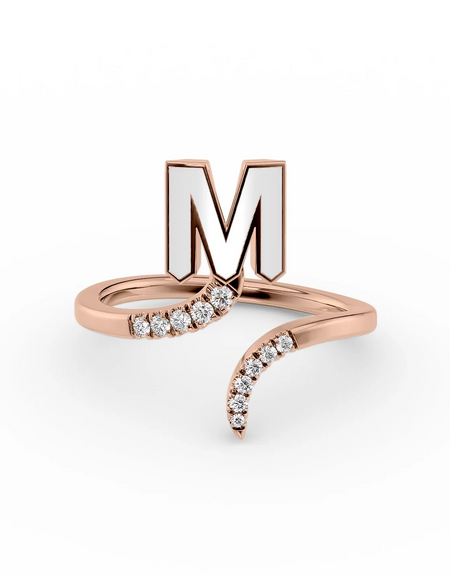 White M 14K Rose Gold Initial Letter Dainty Ring