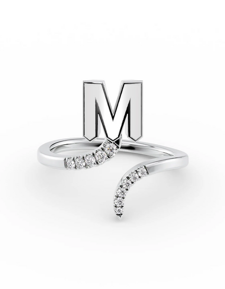 White M 14K White Gold Initial Letter Dainty Ring