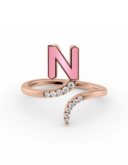 Pink N 14K Rose Gold Initial Letter Dainty Ring