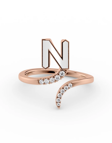 White N 14K Rose Gold Initial Letter Dainty Ring