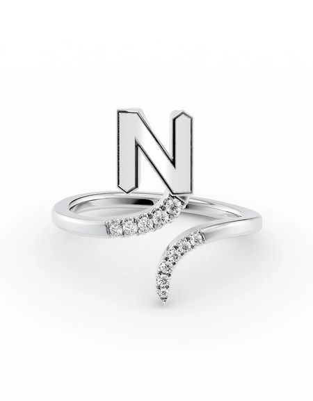 White N 14K White Gold Initial Letter Dainty Ring