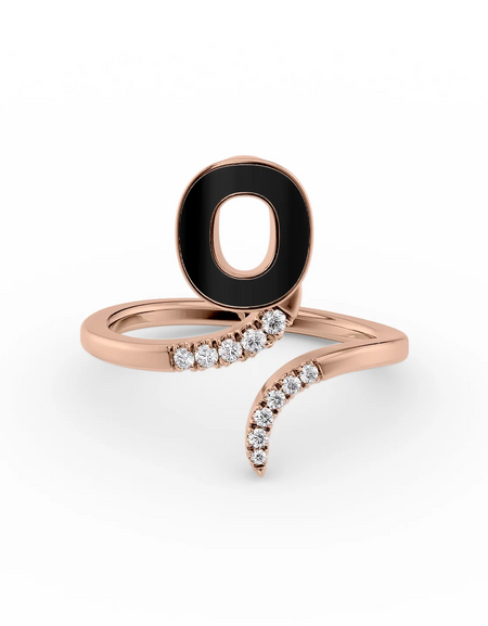 Black O 14K Rose Gold Initial Letter Dainty Ring