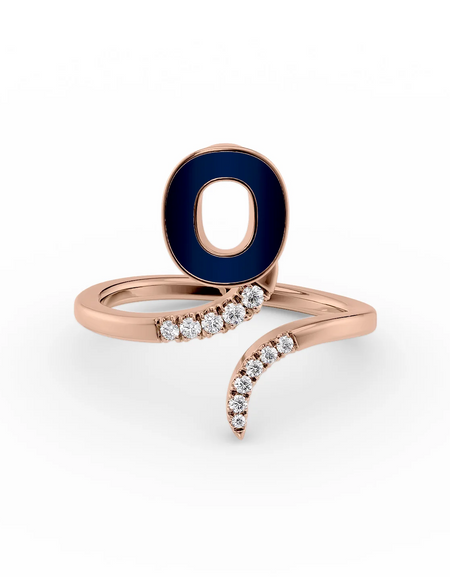 Blue O 14K Rose Gold Initial Letter Dainty Ring