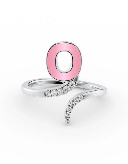 Pink O 14K White Gold Initial Letter Dainty Ring