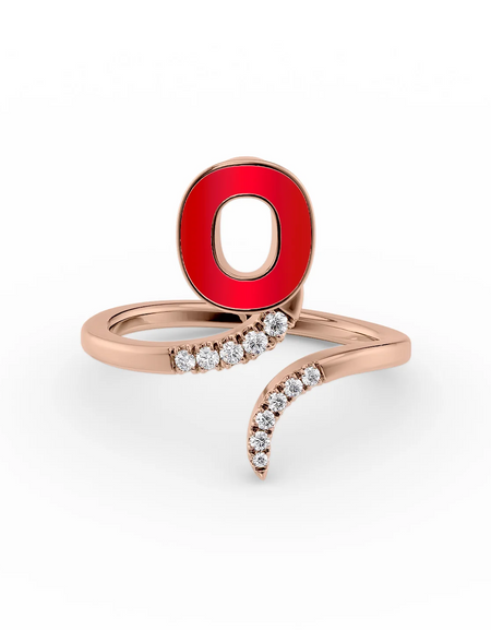 Red O 14K Rose Gold Initial Letter Dainty Ring