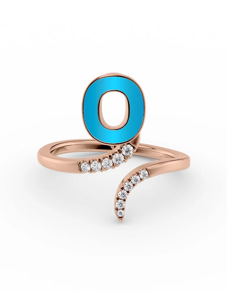 Turquoise O 14K Rose Gold Initial Letter Dainty Ring