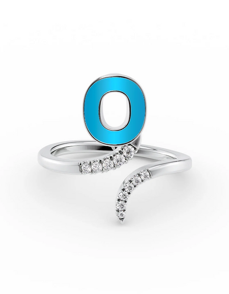 Turquoise O 14K White Gold Initial Letter Dainty Ring