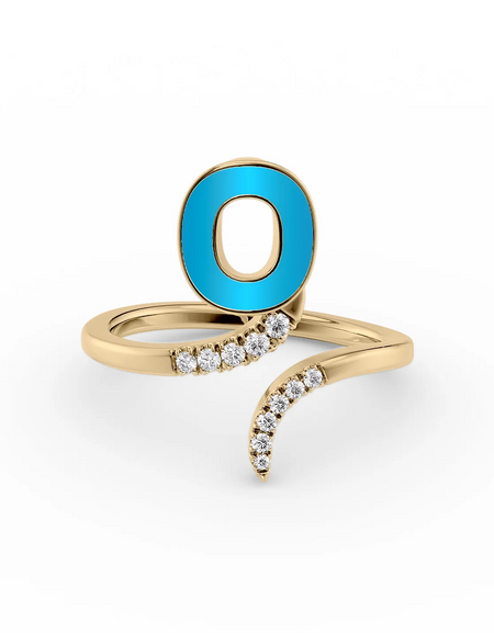 Turquoise O 14K Yellow Gold Initial Letter Dainty Ring
