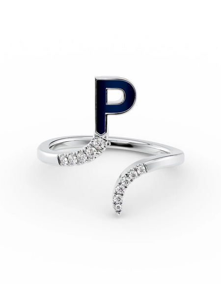 Blue P 14K White Gold Initial Letter Dainty Ring