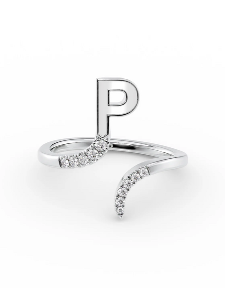 White P 14K White Gold Initial Letter Dainty Ring
