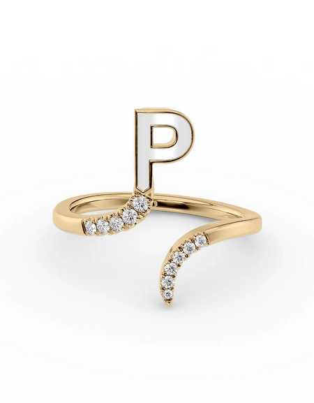 White P 14K Yellow Gold Initial Letter Dainty Ring