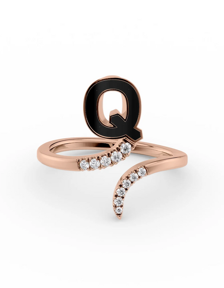 Black Q 14K Rose Gold Initial Letter Dainty Ring