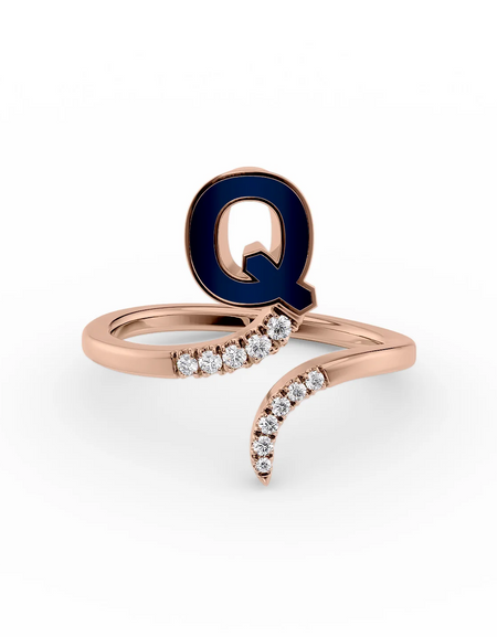 Blue Q 14K Rose Gold Initial Letter Dainty Ring