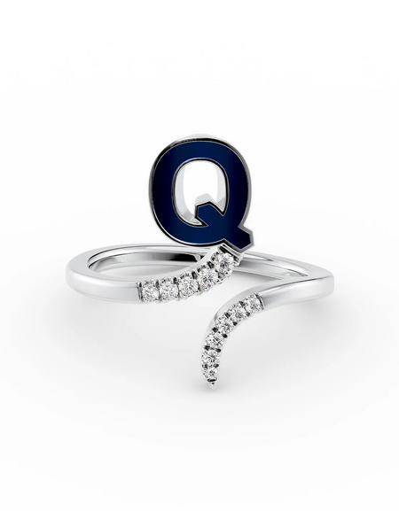 Blue Q 14K White Gold Initial Letter Dainty Ring
