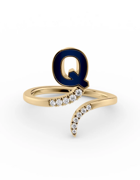 Blue Q 14K Yellow Gold Initial Letter Dainty Ring