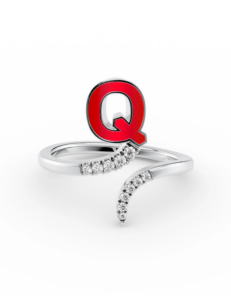 Red Q 14K White Gold Initial Letter Dainty Ring