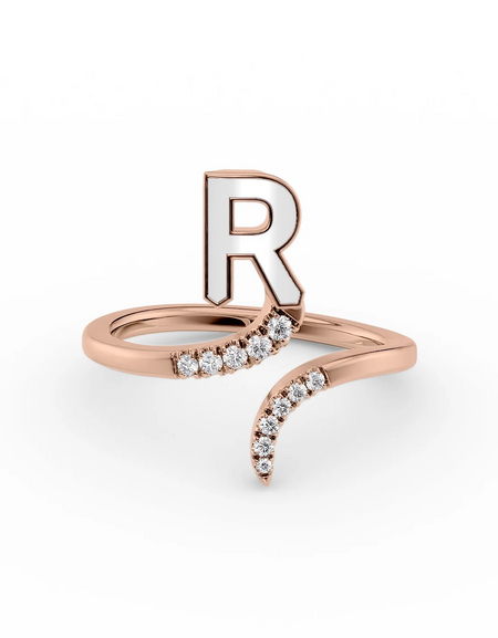 White R 14K Rose Gold Initial Letter Dainty Ring