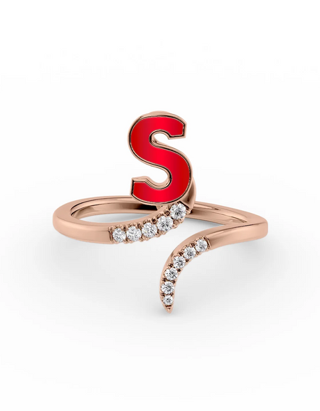 Red S 14K Rose Gold Initial Letter Dainty Ring