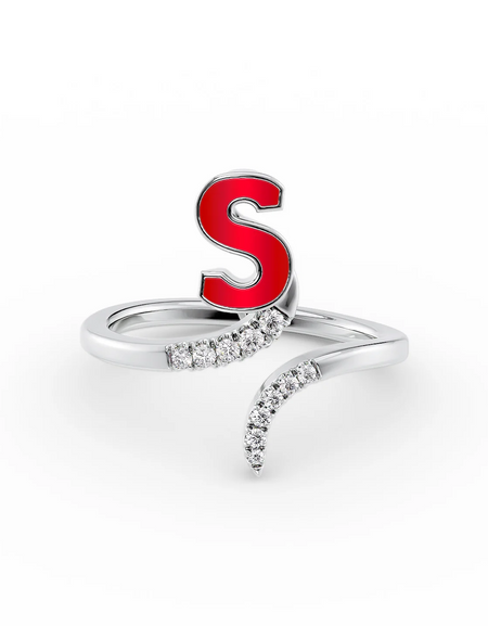Red S 14K White Gold Initial Letter Dainty Ring