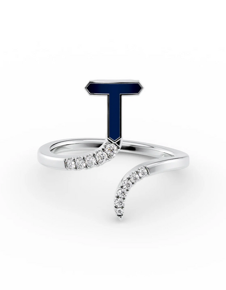 Blue T 14K White Gold Initial Letter Dainty Ring