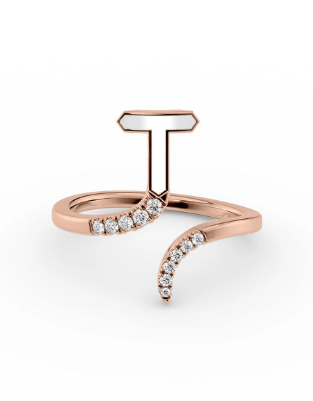 White T 14K Rose Gold Initial Letter Dainty Ring
