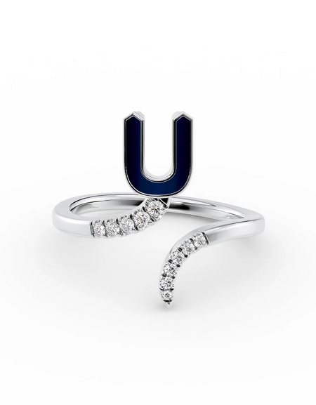 Blue U 14K White Gold Initial Letter Dainty Ring