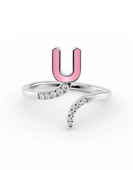 Pink U 14K White Gold Initial Letter Dainty Ring