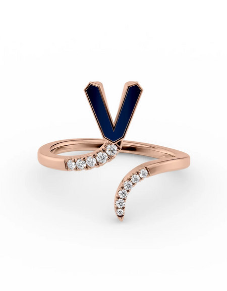 Blue V 14K Rose Gold Initial Letter Dainty Ring