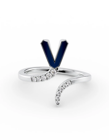 Blue V 14K White Gold Initial Letter Dainty Ring