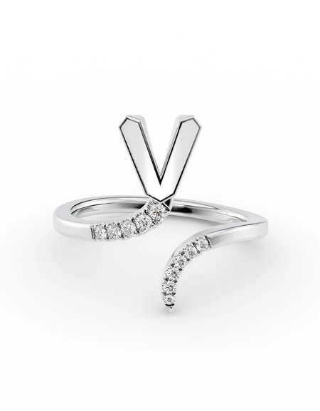 White V 14K White Gold Initial Letter Dainty Ring