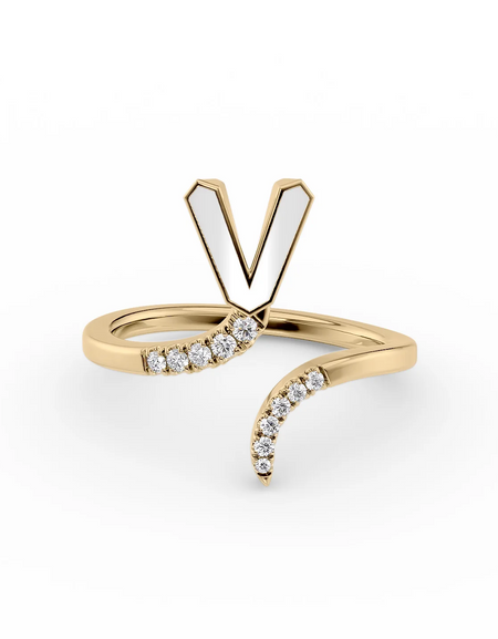 White V 14K Yellow Gold Initial Letter Dainty Ring