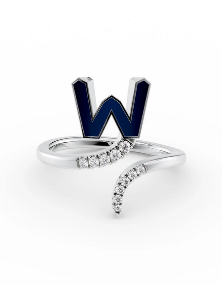 Blue W 14K White Gold Initial Letter Dainty Ring
