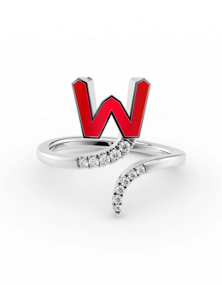 Red W 14K White Gold Initial Letter Dainty Ring