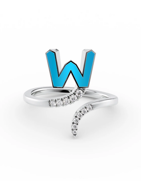 Turquoise W 14K White Gold Initial Letter Dainty Ring