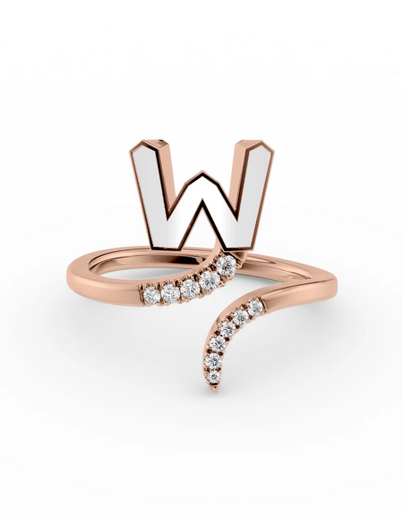 White W 14K Rose Gold Initial Letter Dainty Ring