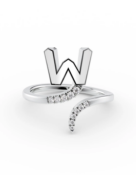 White W 14K White Gold Initial Letter Dainty Ring