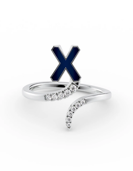 Blue X 14K White Gold Initial Letter Dainty Ring