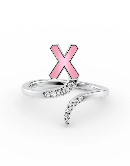 Pink X 14K White Gold Initial Letter Dainty Ring