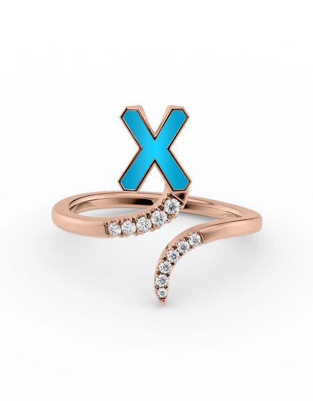 Turquoise X 14K Rose Gold Initial Letter Dainty Ring