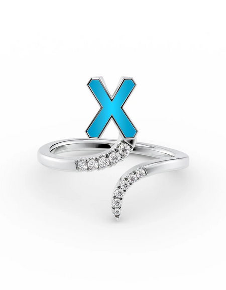 Turquoise X 14K White Gold Initial Letter Dainty Ring