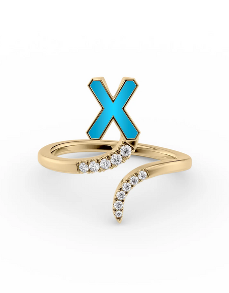 Turquoise X 14K Yellow Gold Initial Letter Dainty Ring