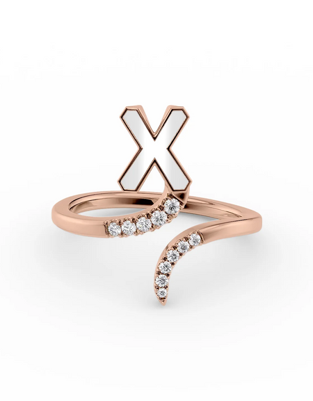 White X 14K Rose Gold Initial Letter Dainty Ring